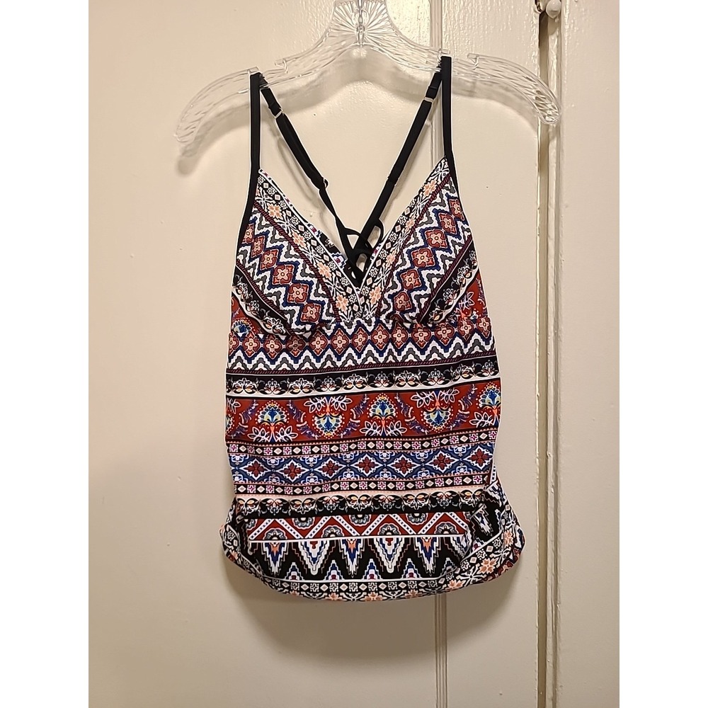 Kona Sol Swim Top Multicolor Pattern, Size  M Adjustable Shoulder Straps NEW WT